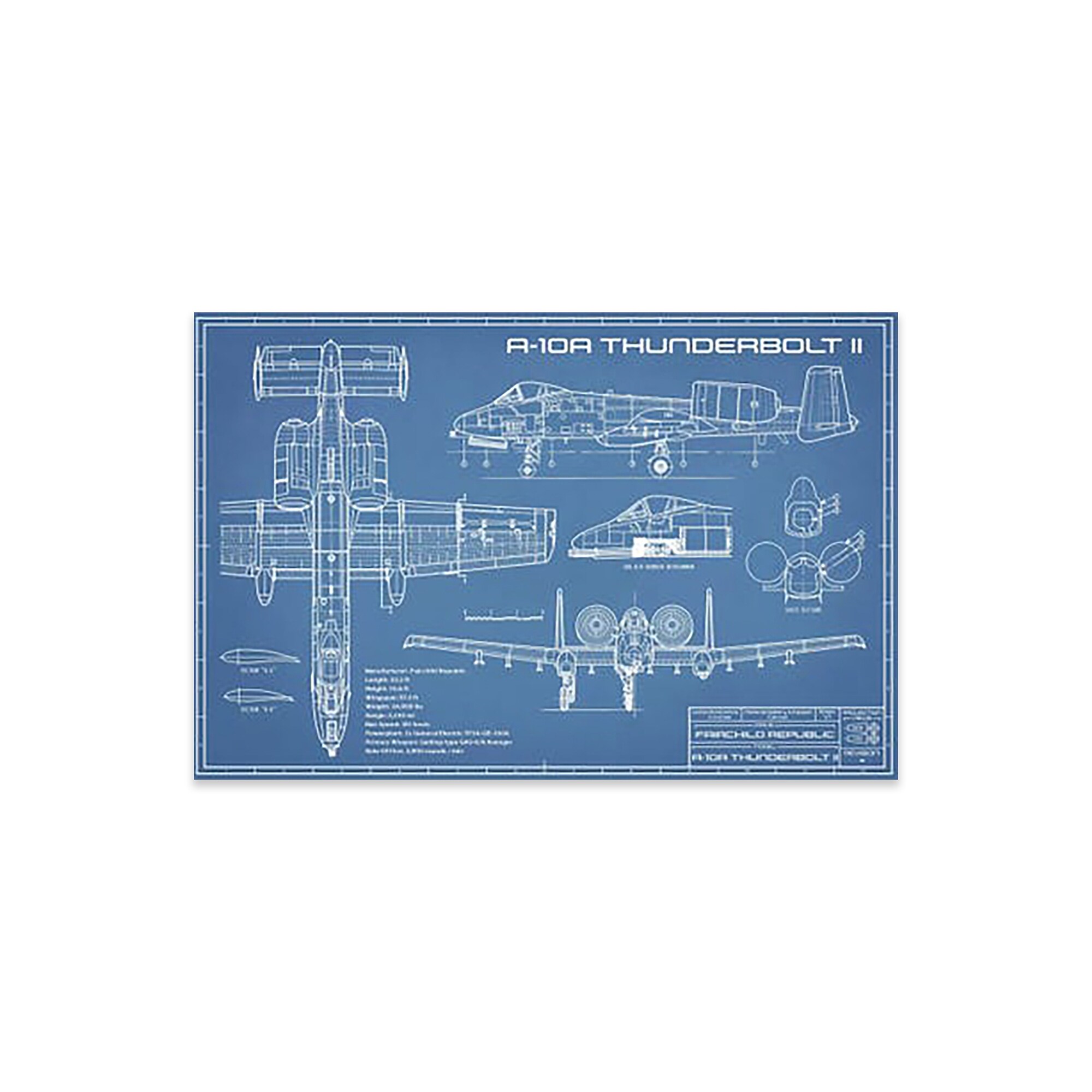 A-10 Thunderbolt II [Warthog] Airplane Blueprint Print On Acrylic Glass